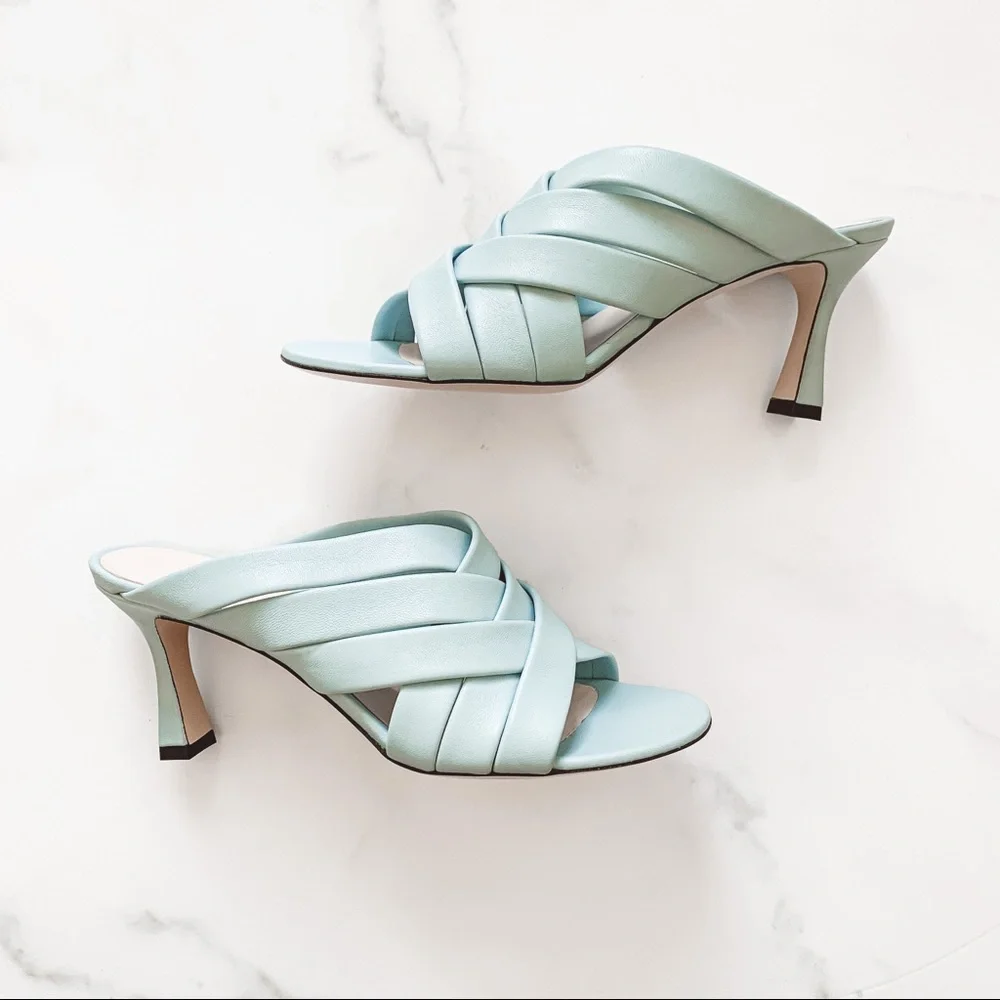 New Wandler Louie woven Italian leather mules in Sky blue EU 39